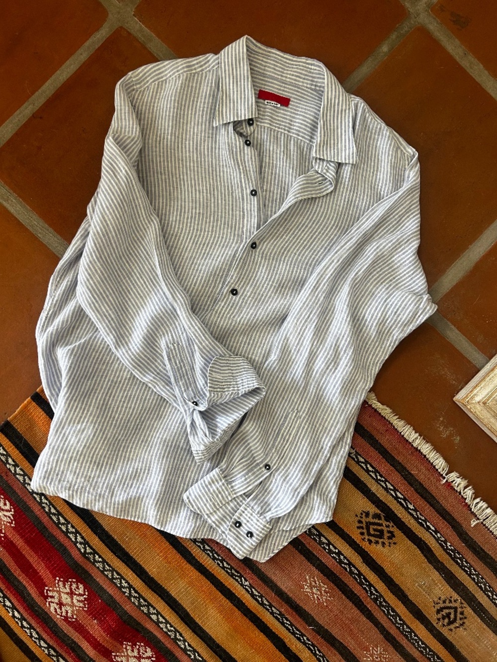 gi 100% italian linen half button up long sleeve